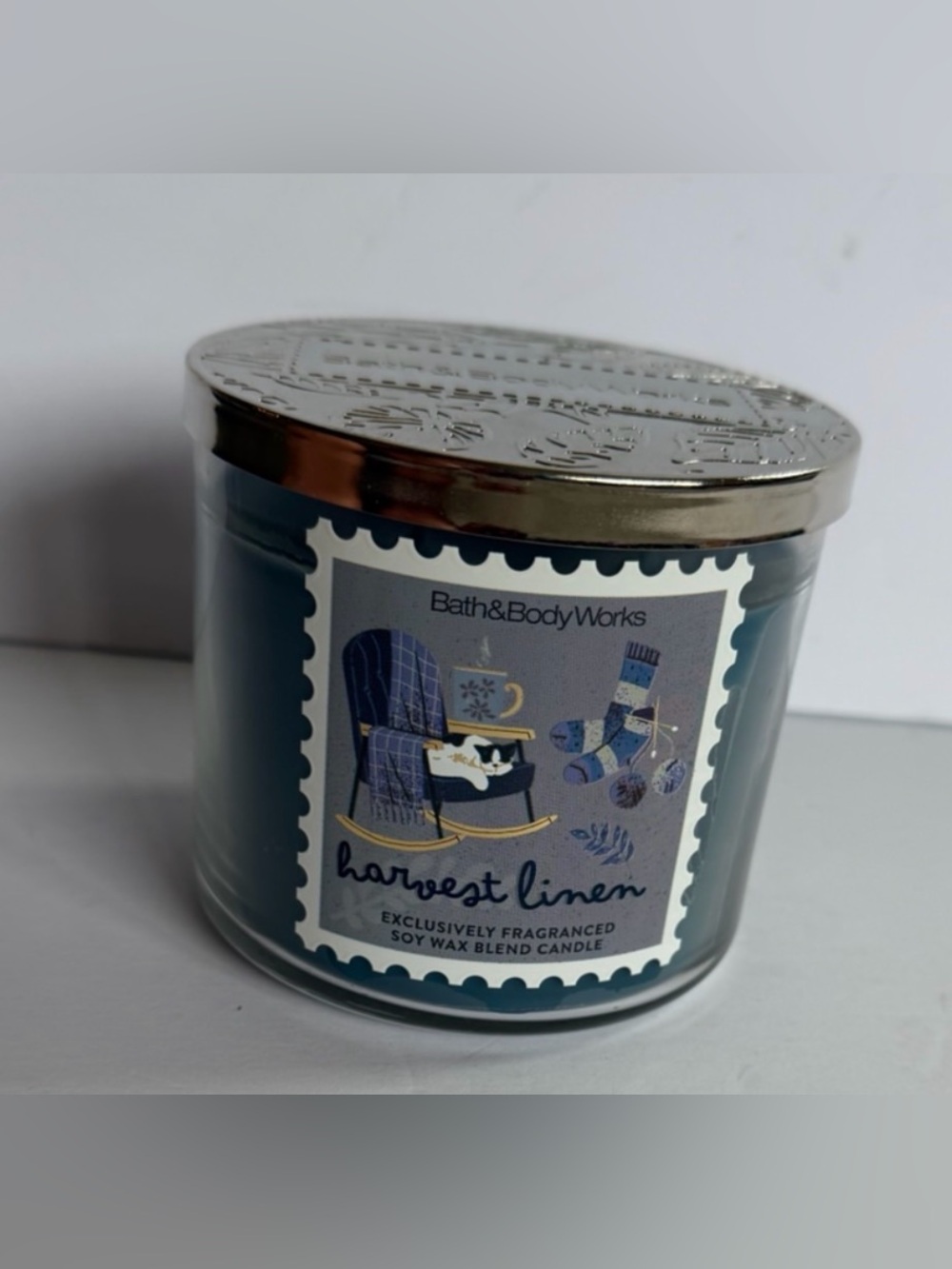Bath & Body Works Harvest Linen 3-Wick Candle 14.5 oz Soy Blend Fresh Pine Musk